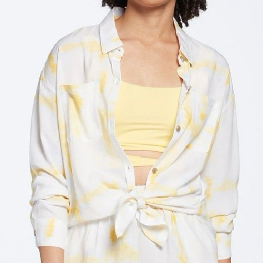 CALIA Yellow Tie Dye Button Down Long Sleeve Shirt SMALL